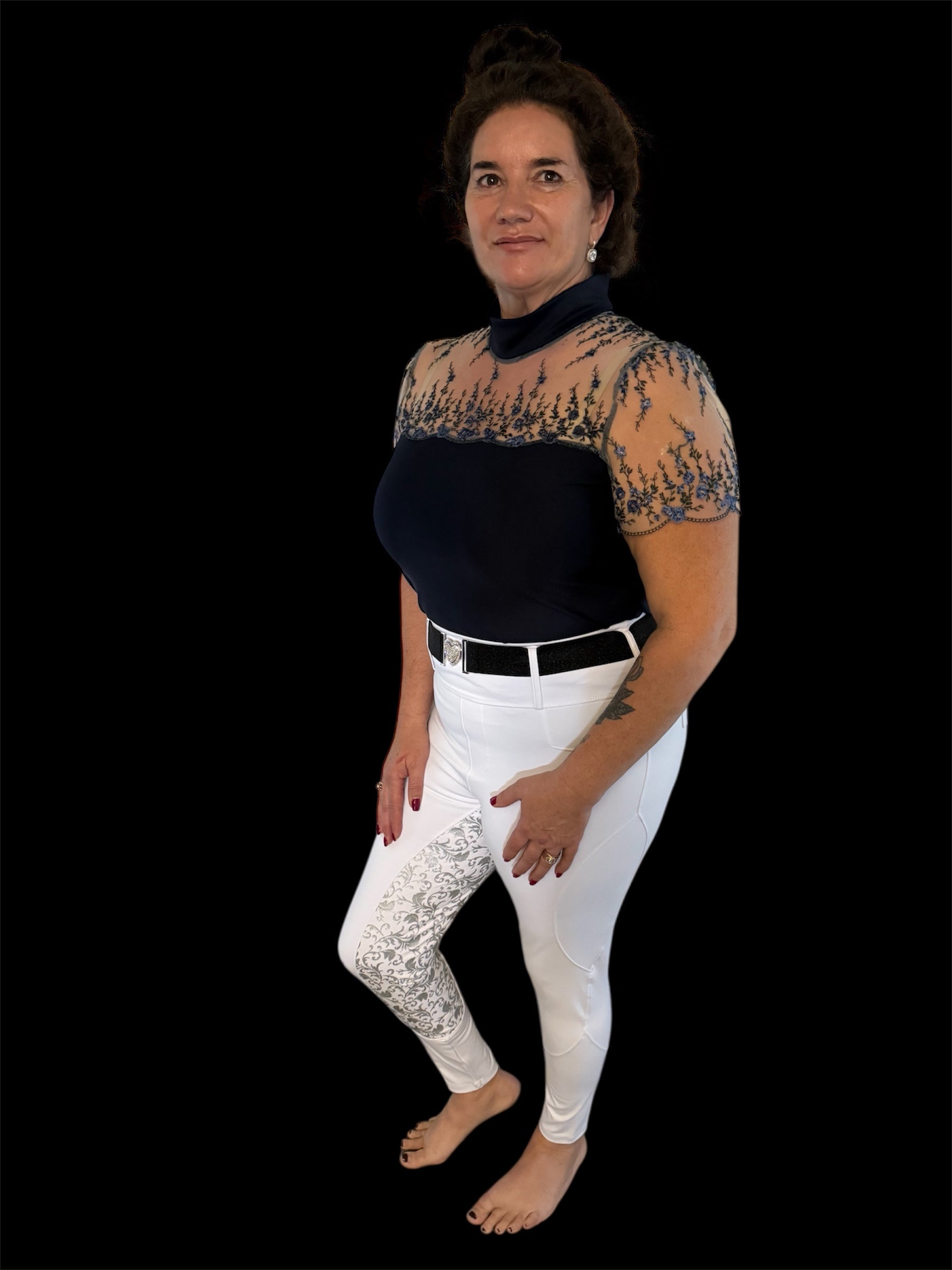 AUSTRALIAN MADE Grey or NAVY BLUE short sleeve floral lace equestrian shirt with lace chest … The CALLIE. Made to order